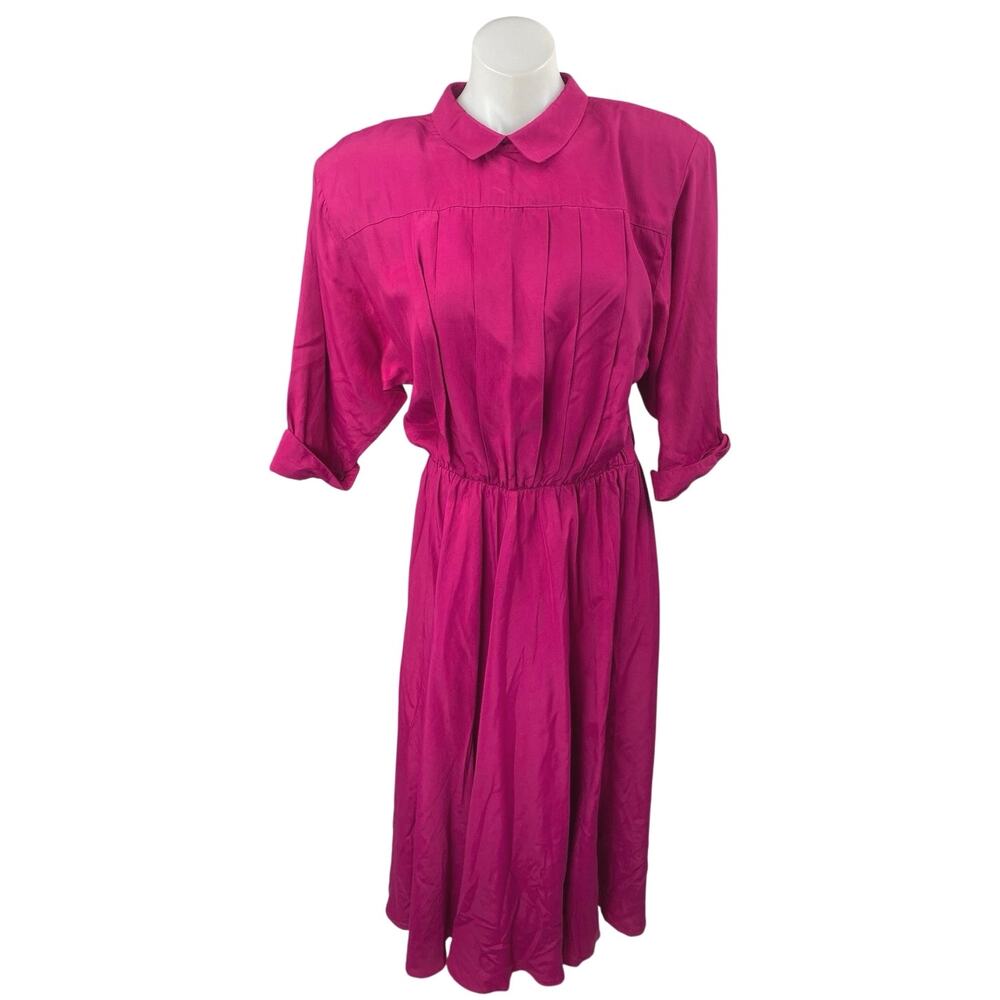 Vintage Nina Piccalino Pink Half Sleeve Pleated Fit & Flare Maxi Dress Size 10